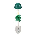 View of a Deluxe Ceremonial Shovel, Hard Hat, and Bow Kit in green.