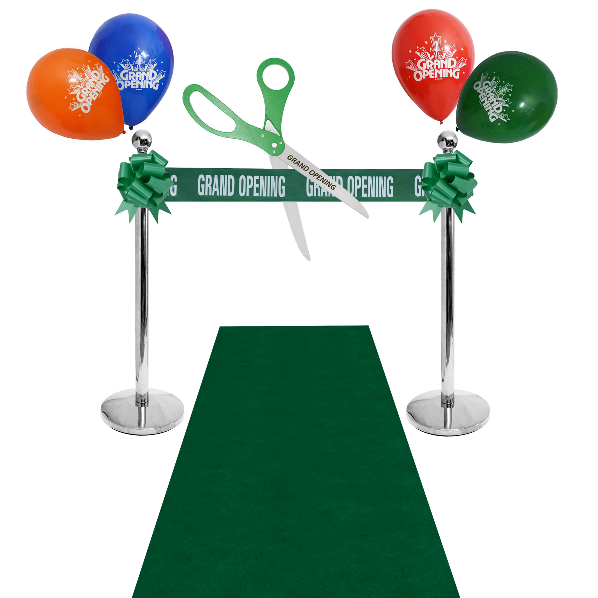 green ribbon ceremonial carpet and ribbon-cutting scissors