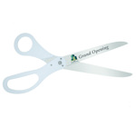 Image of ceremonial scissors with custom logo sample and White handles.