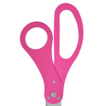 Image of ceremonial scissors with custom logo sample and pink handles.