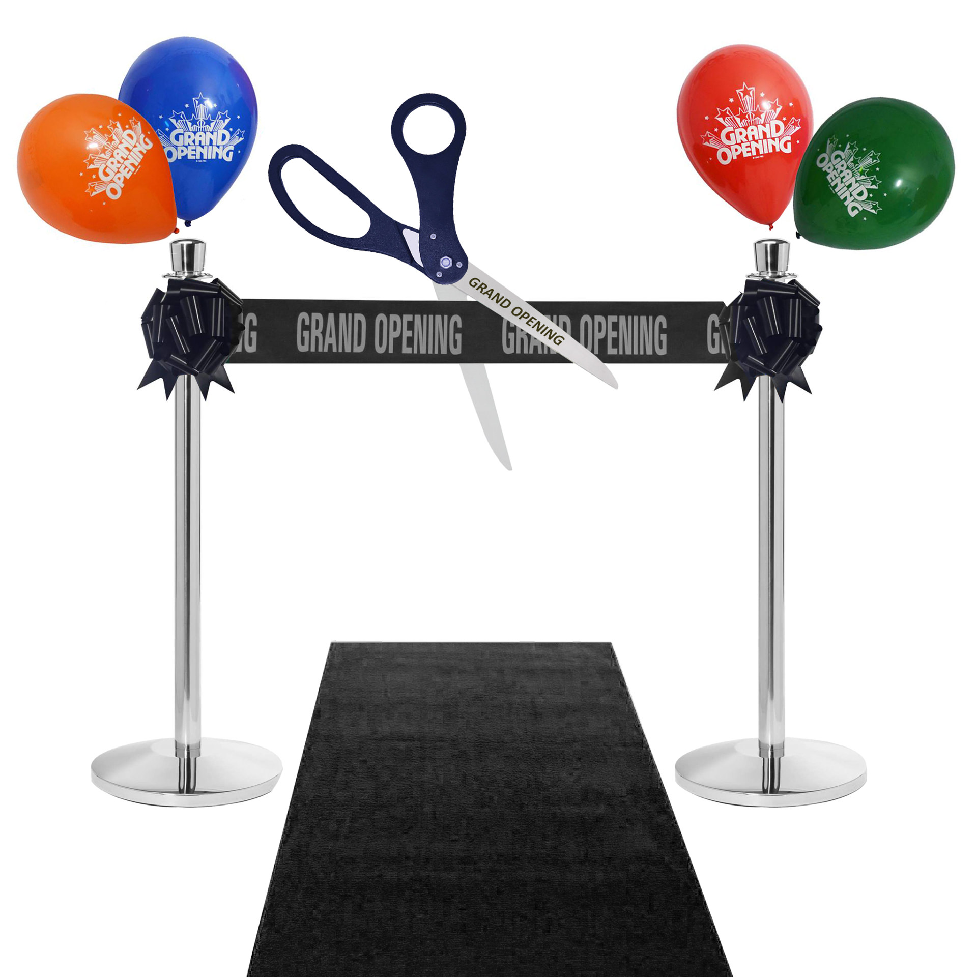 Deluxe Grand Opening Ribbon Cutting Ceremony Kit - 25 Giant Scissors with  Blue Satin Ribbon, Banner, Bows, Balloons & More