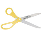 Image of ceremonial scissors with custom logo sample and Yellow handles.