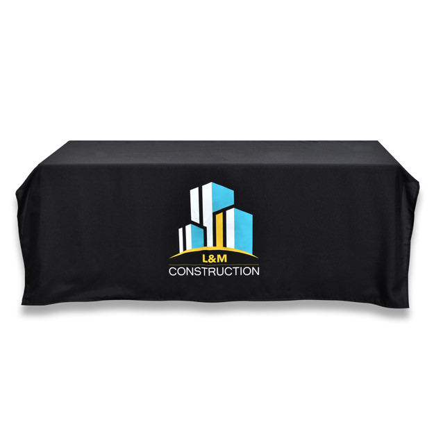 Black Rectangle Tablecloth with Custom Logo Front