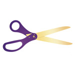 Picture of purple handle golden blade scissors.