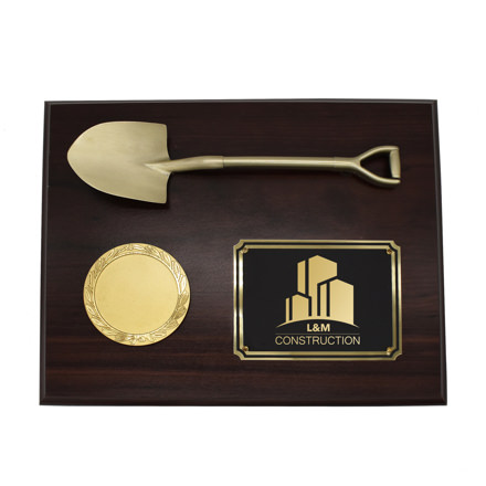 Front Image of the Walnut Groundbreaking Shovel Plaque with Logo