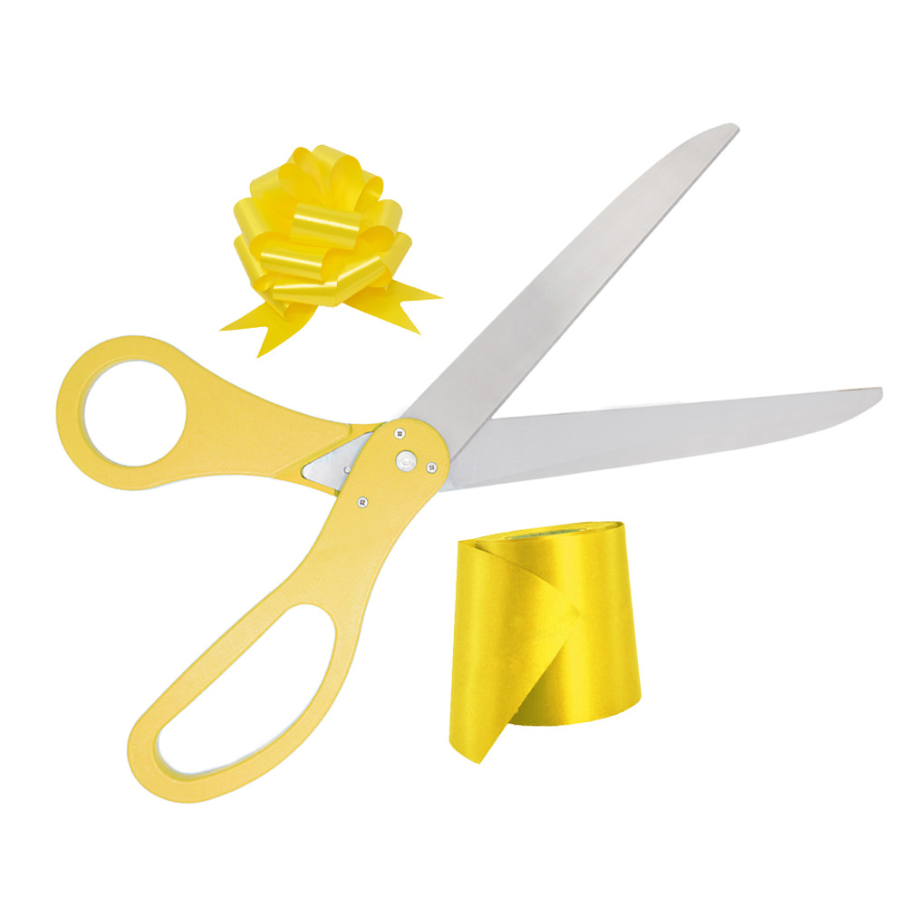 yellow ribbon and yellow handle giant scissors