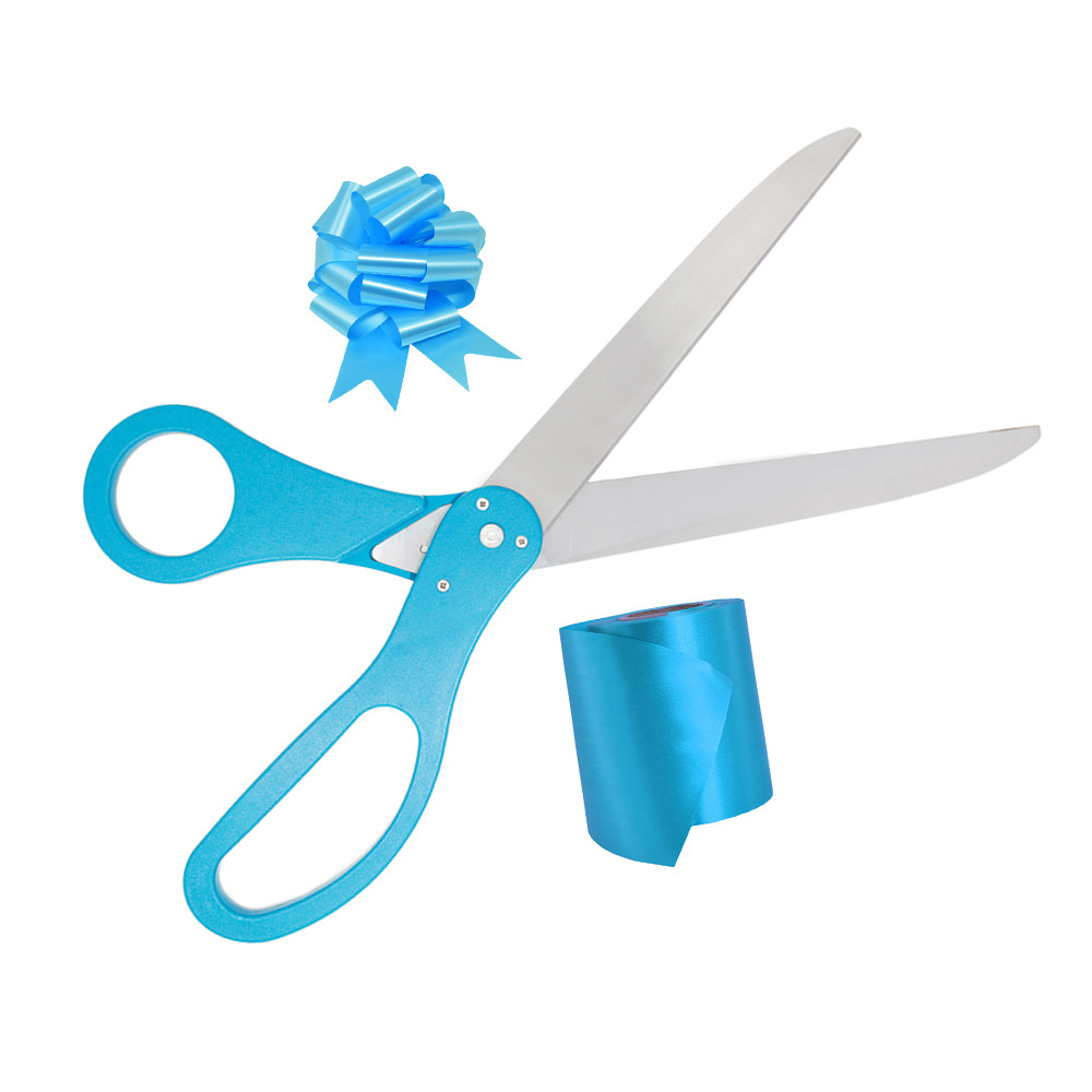 light blue grand opening kit with scissors ribbon and bow