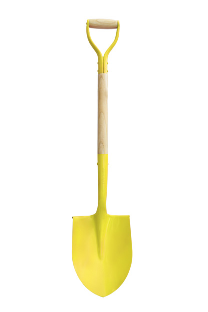Front view of a Tempered Yellow Ceremonial Groundbreaking Shovel
