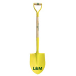 Front view of a Tempered Yellow Ceremonial Groundbreaking Shovel with Logo