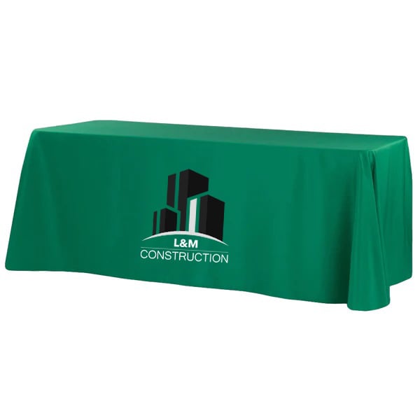 customized green tablecloth with black logo