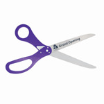 Image of ceremonial scissors with purple handles with logo