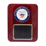Round cherry wood finish plaque with US Navy medallion and room for personal engraving