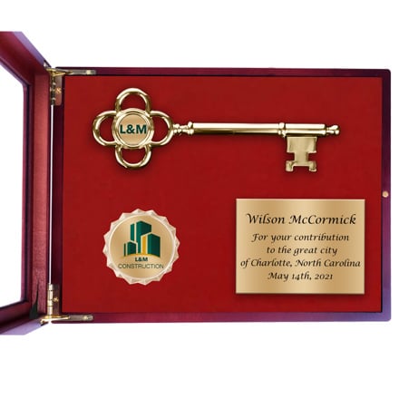 Commemorative Key to the City Display Case Key Display Case with 2" Medallion Insert and 1" Key Customization and Plaque