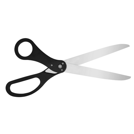 Open pose of ribbon cutting scissors in open position.