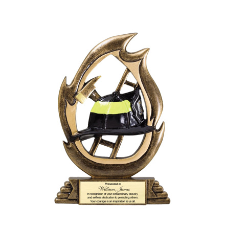 Fireman Resin Trophy 7 1/4" Flame Series Image of a customized Fireman Resin Trophy 7 1/4" Flame Series
