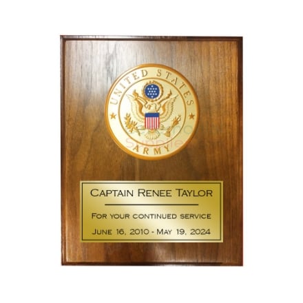 US Army Medallion Award Plaque with walnut finish gold plaque US Army Medallion Award Plaque with walnut finish gold plaque