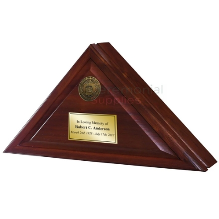 Closed triangle display with brass plate Closed triangle display with brass plate and choice of military seal