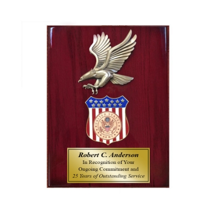 Show details for American Eagle Military Insert Award Plaque American Eagle Military Insert Award Gold Plaque Text Only