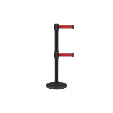 Black Dual-Belt Retractable Stanchion Post with Red Belts Black Dual-Belt Retractable Stanchion Post with Red Belts
