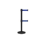 Black Dual-Belt Retractable Stanchion Post with Blue Belts