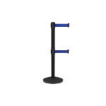 Black Dual-Belt Retractable Stanchion Post with Blue Belts