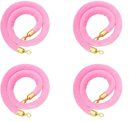 Pink Velvet Stanchion Rope 6 Ft Image of four Pink Velvet Stanchion Ropes 6 Ft