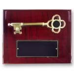 Picture of the Cherry Wood Key to the City Award Plaque facing left