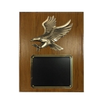 Brass eagle on a wooden plaque with black plate for engraving