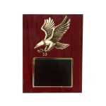 Wood plaque featuring American eagle emblem and black area for engraving