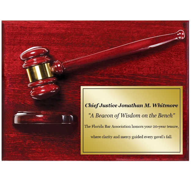 Rosewood Gavel Plaque Gold Plate