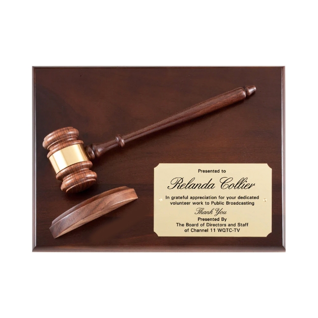 Genuine Walnut Gavel Plaque