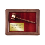 Personalized Walnut & Maroon Velour Gavel Plaque Gold