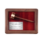 Personalized Walnut & Maroon Velour Gavel Plaque Silver