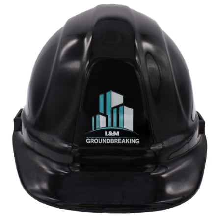 Black Hard Hat Customized Front View Black Hard Hat Customized Front View