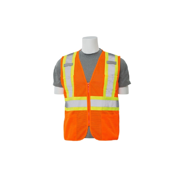 Orange Safety Vest with reflective silver straps front