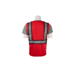 Red Safety Vest with reflective silver straps back