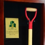 Cherry Groundbreaking Shovel & Hard Hat Display Case Handle & Plaque Close Up