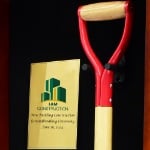 Cherry Groundbreaking Shovel & Hard Hat Display Case Handle & Plaque Close Up