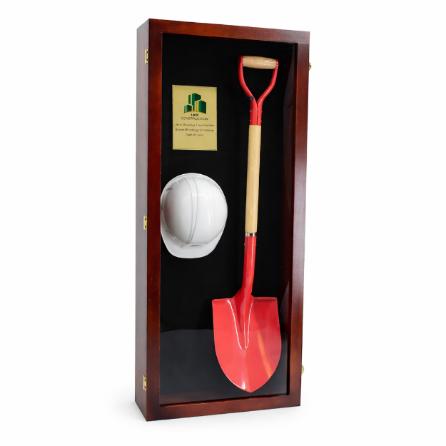 Cherry Groundbreaking Shovel & Hard Hat Display Case