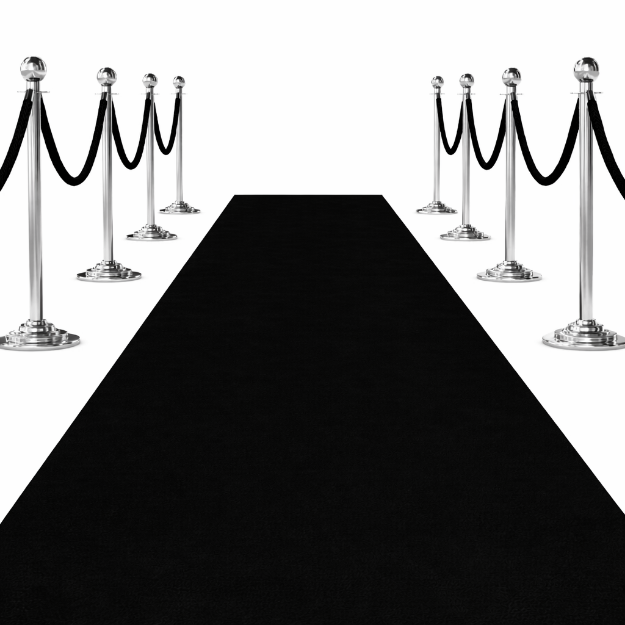 Picture of Elegant Black Gala Event Carpet Runner with Use Examples.