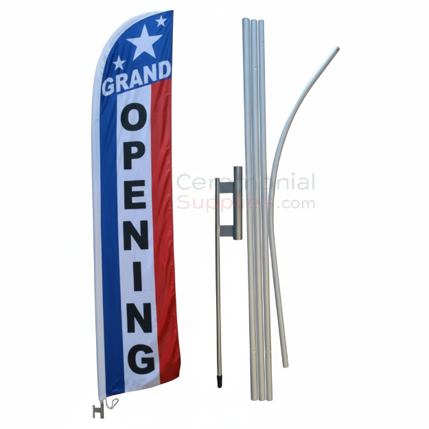 Full view of assembled Feather Style Grand Opening Flag And Pole Kit.