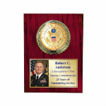 Cherry finish plaque with the US Army medallion and gold plate