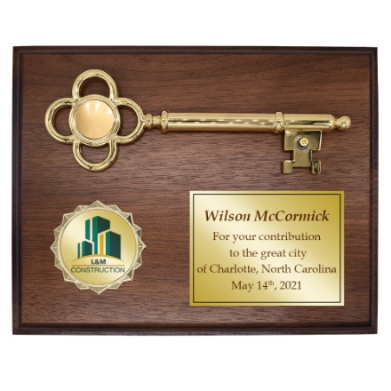 Photo of a Customized Key To The City Recognition Plaque.