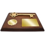 Lateral image of the Key To The City Recognition Plaque with a Plain Golden Plate