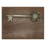 Walnut Key to the City Plaque with Ornate Key Bow and Text No Plaque