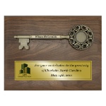 Walnut Key to the City Plaque with Ornate Key Bow and Text Gold Plaque